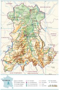 carte Auvergne villes relief altitude population routes