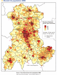 carte Auvergne densité de population en 2008