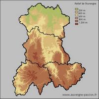 carte Auvergne relief altitude