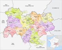 Carte Auvergne-Rhône-Alpes départements communes