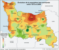 carte Basse-Normandie évolution de la population de 1975 à 2008