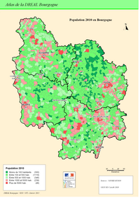 Carte de la Bourgogne avec la densité de population en 2010