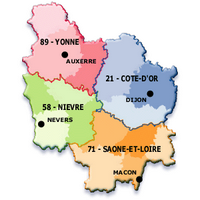 Carte de la Bourgogne avec les départements