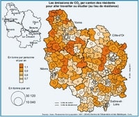 carte Bourgogne émissions de CO2 par canton pour le transport seulement