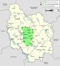 Carte de la Bourgogne avec le Parc Naturel Régional du Morvan