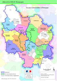 Carte de la Bourgogne avec les pays de la Bourgogne