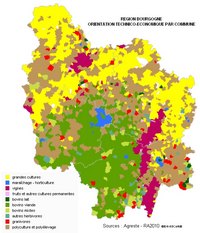 Carte de la Bourgogne avec l'orientation technico-economique par commune
