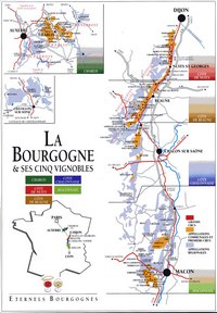 Carte de la Bourgogne avec les vignobles et le vin