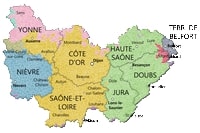 Carte de la Bourgogne-Franche-Comté départements découpage communes