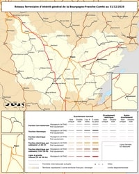 Carte Bourgogne-Franche-Comté réseau ferroviaire type ligne