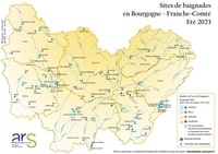 Carte Bourgogne-Franche-Comté sites baignade qualité eau