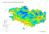 Carte de la Bretagne avec les émissions de CO2 du secteur des transports en 2003