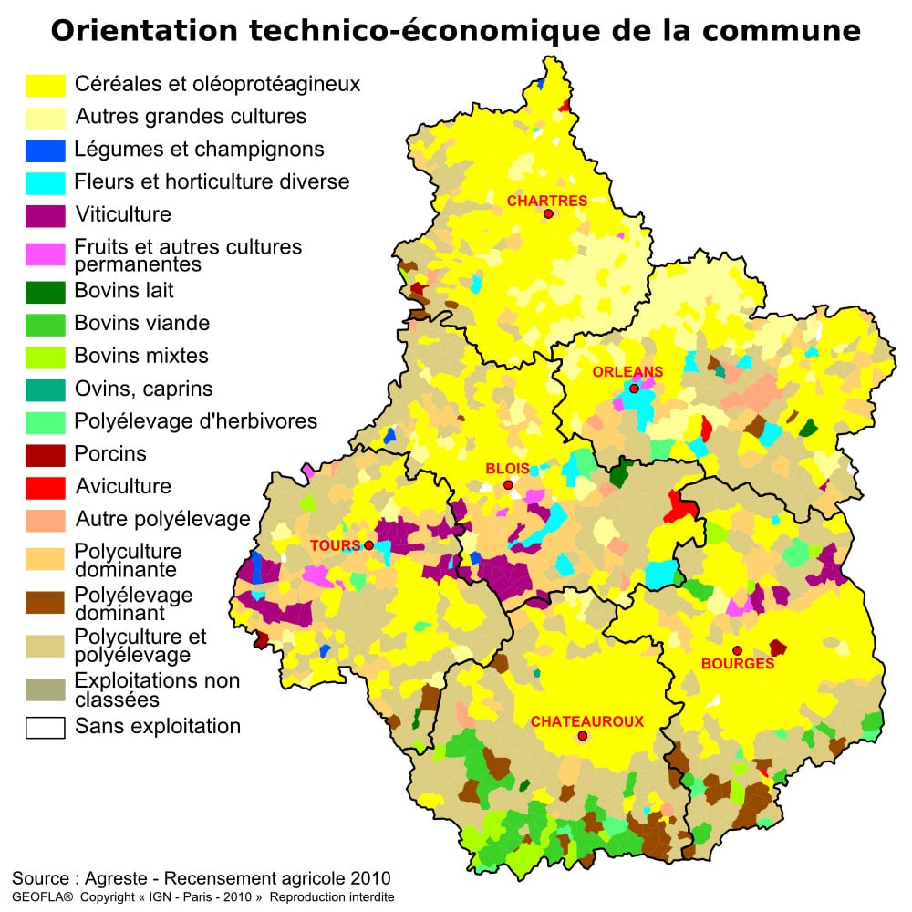 region centre carte du relief