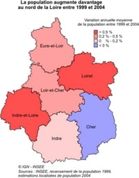 carte Centre variation de population de 1999 à 2004