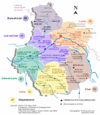 Carte du Centre avec les villes et les rivières