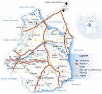 Carte du Centre avec les transports, les routes, les autoroutes et les aéroports