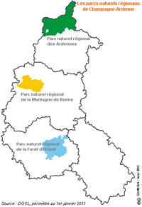 Carte de la Champagne-Ardenne avec les parcs naturels
