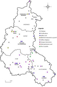 Carte de la Champagne-Ardenne avec les parcs et les édifices protégés