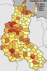 Carte de la Champagne-Ardenne avec la densité de population en 2007