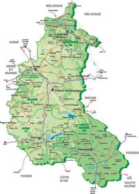 Carte de la Champagne-Ardenne avec les routes et les grands axes routiers