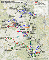 Carte de la Champagne-Ardenne avec les trains, les TER et les gares SNCF