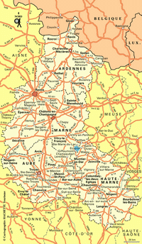 Carte de la Champagne-Ardenne avec les villes et les routes