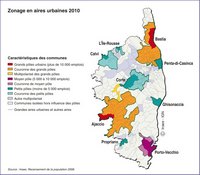 carte Corse aires urbaines et les pôles