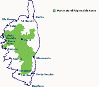 Carte de la Corse avec le Parc Naturel Régional de Corse