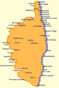 Carte de la Corse simple avec les villes