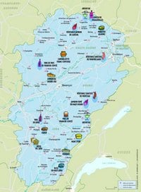Carte de la Franche-Comté avec les produits régionaux