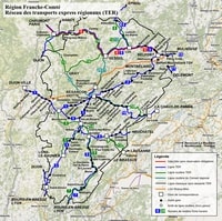 carte Franche-Comté trains et les gares TER