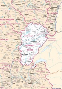 Carte de la Franche-Comté avec les villes et les rivières