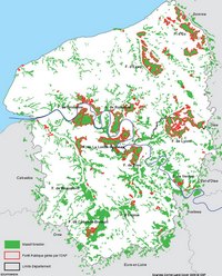 Carte de la Haute-Normandie avec les massifs forestiers et les forêts publiques