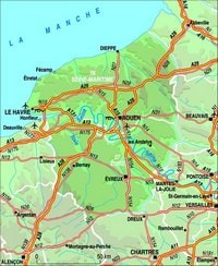 Carte routière de la Haute-Normandie avec les routes et les autoroutes