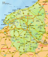 Carte de la Haute-Normandie avec les routes et les moyens de transport