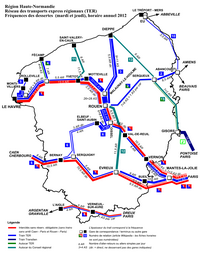 Carte de la Haute-Normandie avec les trains et les gares TER