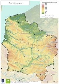 Carte Hauts-de-France relief altitude hydrographie