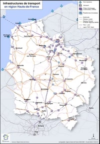 Carte Hauts-de-France transports routes autoroutes TGV ports aéroports
