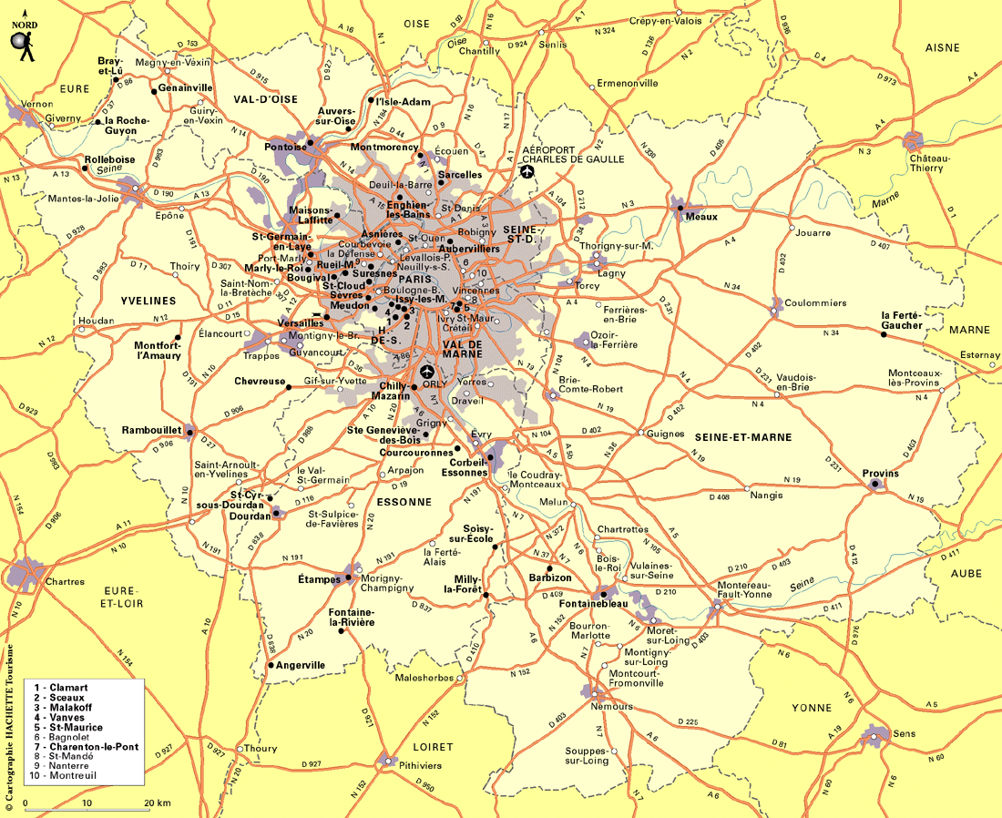 carte île de france avec les villes