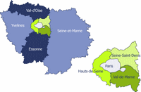 Carte simple de l'île-de-France avec les départements