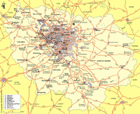 Carte de l'Île-de-France avec les routes et les villes