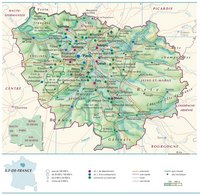 Carte de l'Île-de-France avec les villes, les routes, les autoroutes, le relief