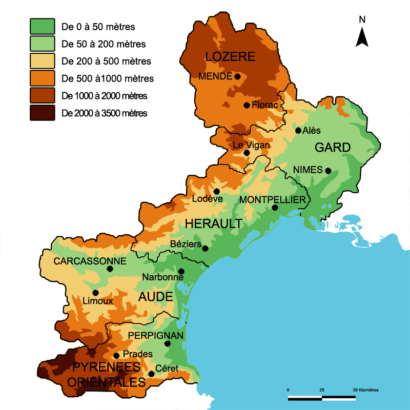 carte languedoc roussillon avec villes