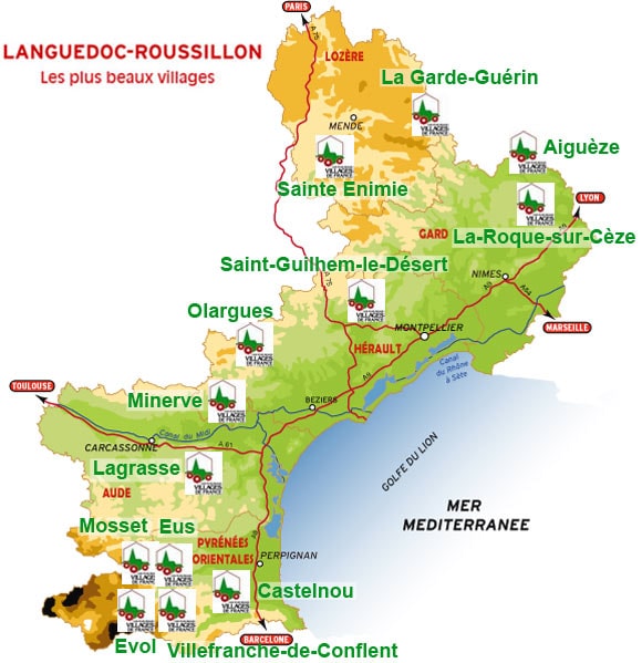 carte des villages du languedoc