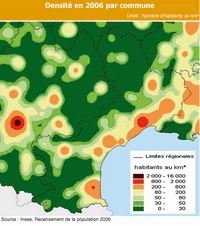 carte Languedoc-Roussillon densité de la population