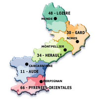 Carte du Languedoc-Roussillon avec les départements et les préfectures