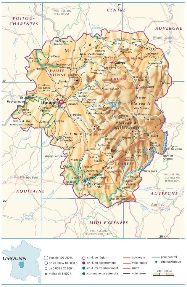 carte touristique du limousin