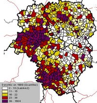 Carte du Limousin avec la densité de population