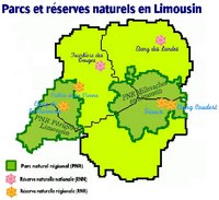 Carte du Limousin avec les parcs et les réserves naturelles