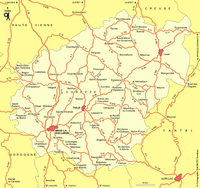 Carte du Limousin avec les villes et les routes